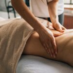 A serene massage session indoors highlighting hands-on body care and relaxation.